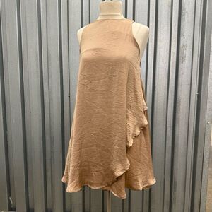 Wishlist copper gold ruffle satin flowy shift slip dress